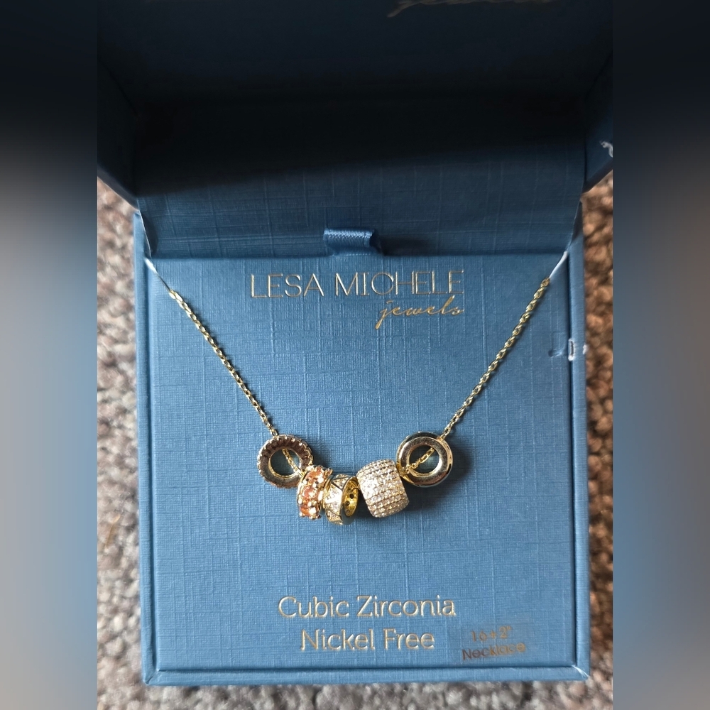 Lesa Michele Vintage Mixed Metal Five Rhinestone Pendant Necklace